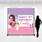 Lofaris Custom Photo Pink Purple Heart 6th Birthday Backdrop
